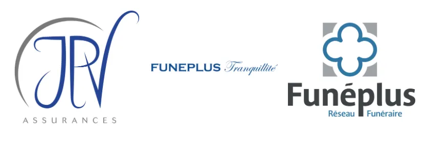 Logos partenaires de JPV Assurances, Funeplus Tranquillité et du réseau funéraire Funéplus